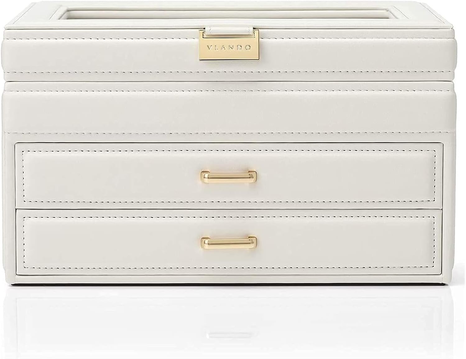 Schmuckschatulle Schmuckkasten Elegante Schmuckschatulle Glasdeckel und 2 Schubladen Schmucketui für Halsketten Ohrringe Armbänder Geschenk für Frauen Schmuck Aufbewahrungsbox